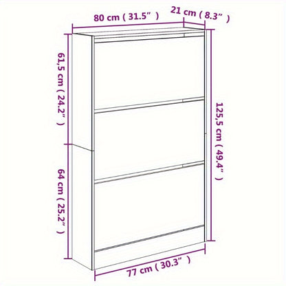 Schoenenkast – Schoenenrek – Schoenenbank – Hal Organizer – Opbergkast – Eikenlook – 80 x 21 x 125,5 cm – Duurzaam Houtmateriaal