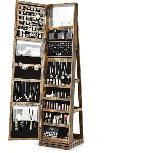 Sieradendoos – Sieradenkast – Sieradenrek – Sieradenopberger – Make-upkast – Met Spiegel – Met Slot – MDF – Compact 39x39x161 cm