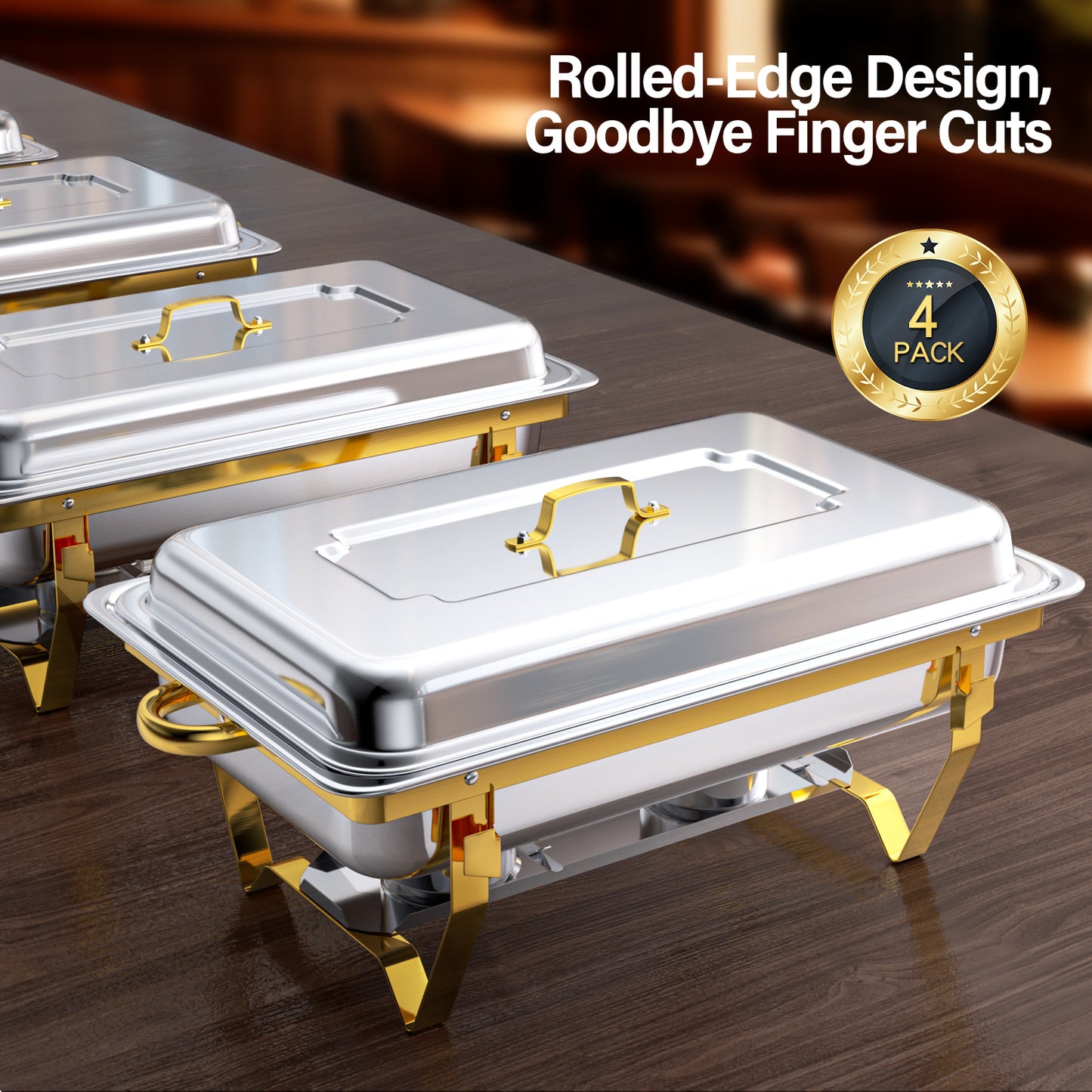 Chafing Dish Set – Buffet Warmhouder – Food Warmer – Voedselverwarmer – Warmhoudschaal – Roestvrij Staal 410 – Gouden & Zilveren Kleuren – Set Van 4 Stuks