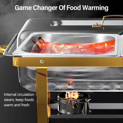Chafing Dish Set – Buffet Warmhouder – Food Warmer – Voedselverwarmer – Warmhoudschaal – Roestvrij Staal 410 – Gouden & Zilveren Kleuren – Set Van 4 Stuks