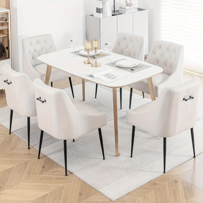 Eetkamerstoel – Keukenstoel – Stoel – Kuipstoel – Stuhl – Beige Gestoffeerd – 13 cm Dikke Schuimvulling – Stevige Metalen Poten