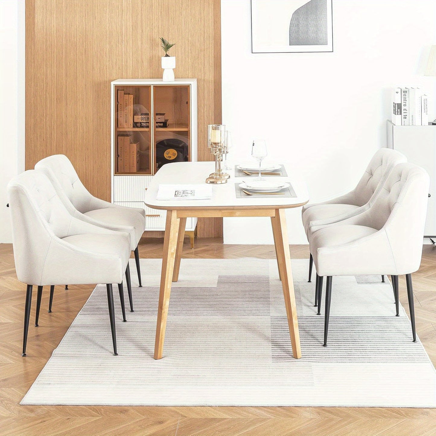 Eetkamerstoel – Keukenstoel – Stoel – Kuipstoel – Stuhl – Beige Gestoffeerd – 13 cm Dikke Schuimvulling – Stevige Metalen Poten