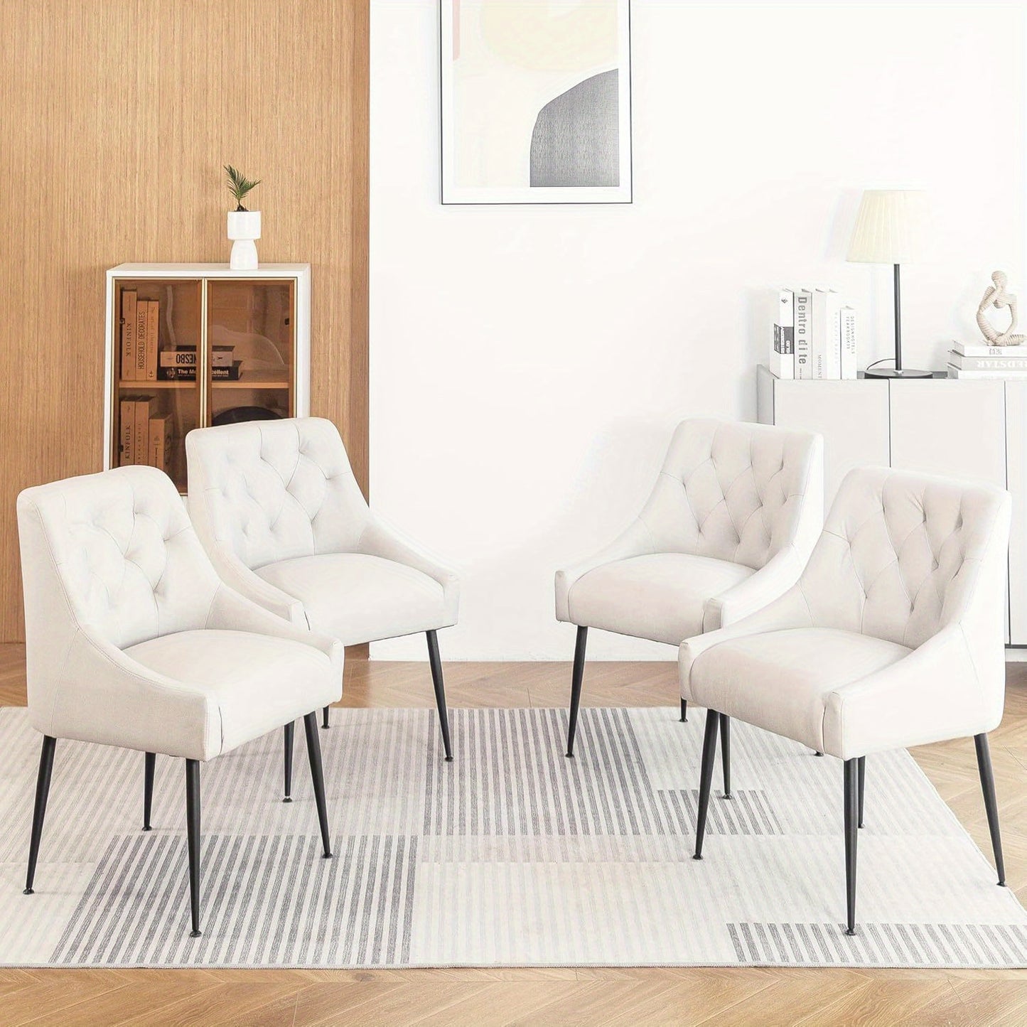 Eetkamerstoel – Keukenstoel – Stoel – Kuipstoel – Stuhl – Beige Gestoffeerd – 13 cm Dikke Schuimvulling – Stevige Metalen Poten
