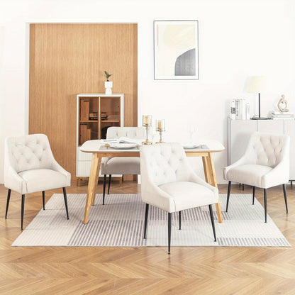 Eetkamerstoel – Keukenstoel – Stoel – Kuipstoel – Stuhl – Beige Gestoffeerd – 13 cm Dikke Schuimvulling – Stevige Metalen Poten