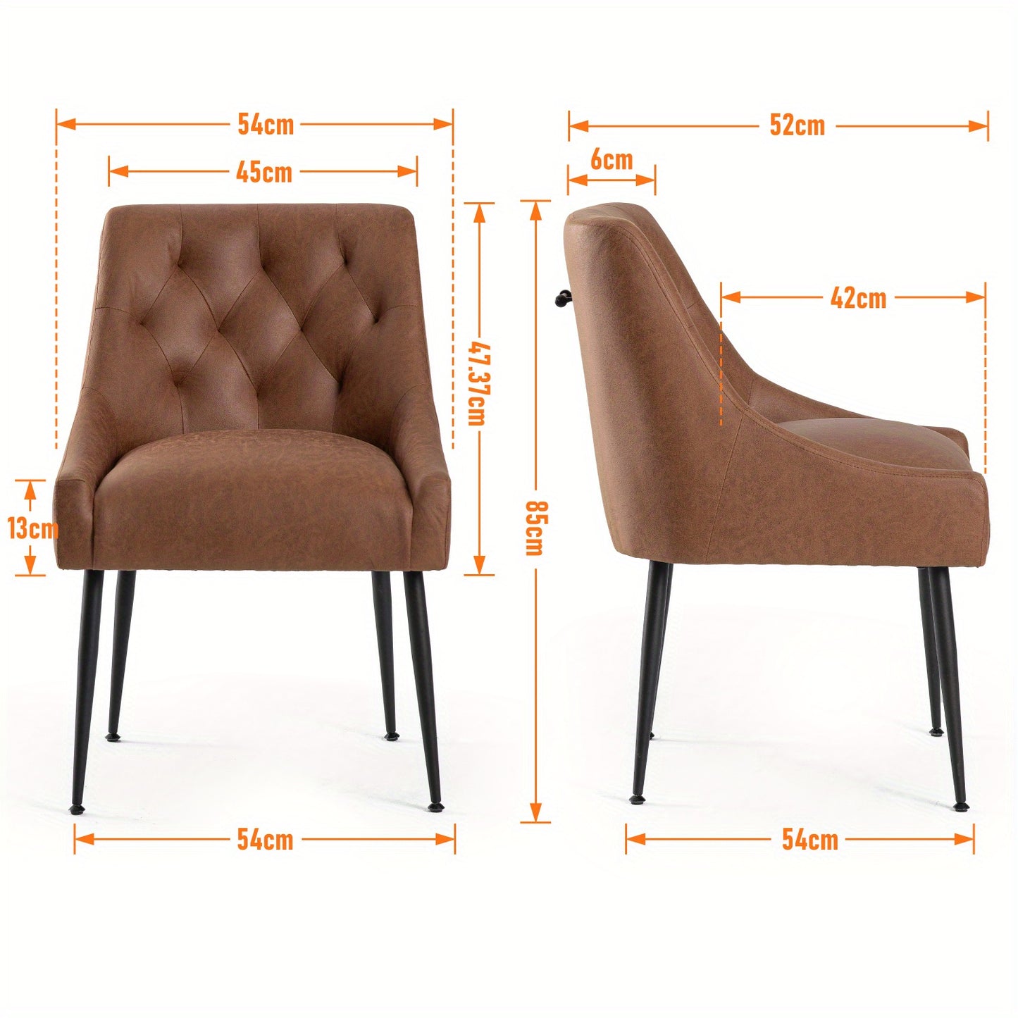 Eetkamerstoel – Stoel – Kuipstoel – Keukenstoel – Woonkamerstoel – Lichtbruine Bekleding – Metalen Frame – Mid-Century Design – Diamantvormige Stiksels – Set van 2