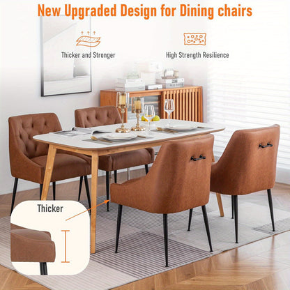 Eetkamerstoel – Stoel – Kuipstoel – Keukenstoel – Woonkamerstoel – Lichtbruine Bekleding – Metalen Frame – Mid-Century Design – Diamantvormige Stiksels – Set van 2