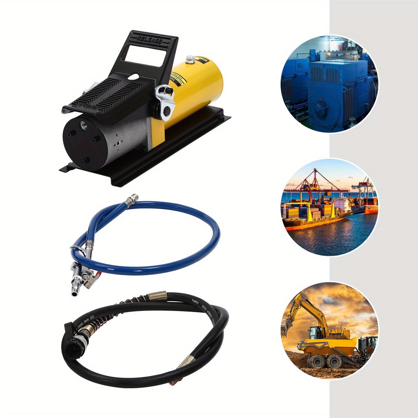 Hydraulische voetpomp – Luchtbediende voetpomp – Hydraulische handpomp – Industriële voetpomp – Werkplaats voetpomp – 10.000 PSI Max Druk – 690cm³ Tankinhoud – 1,5m Brandstofslang – Compact & Duurzaam staal