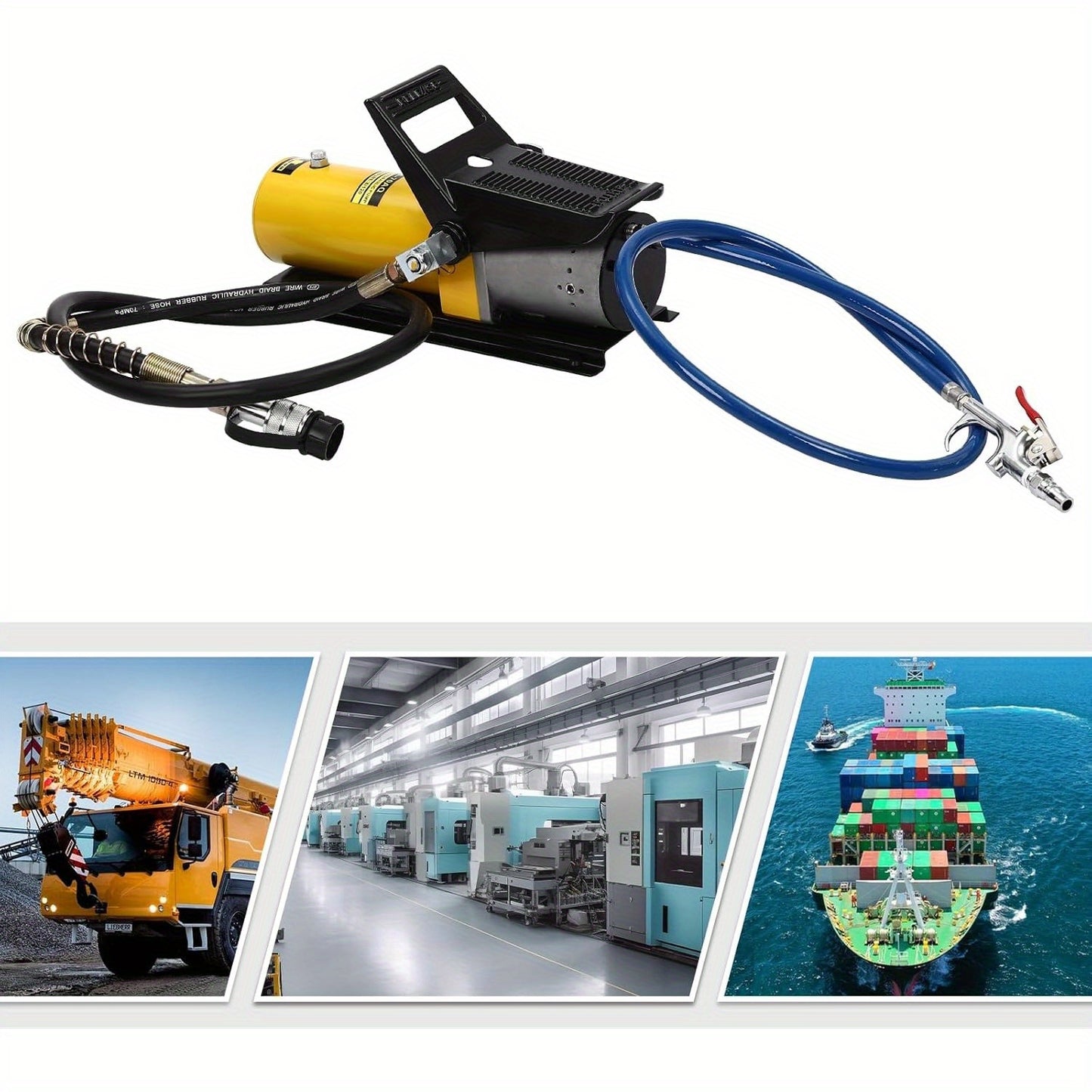 Hydraulische voetpomp – Luchtbediende voetpomp – Hydraulische handpomp – Industriële voetpomp – Werkplaats voetpomp – 10.000 PSI Max Druk – 690cm³ Tankinhoud – 1,5m Brandstofslang – Compact & Duurzaam staal