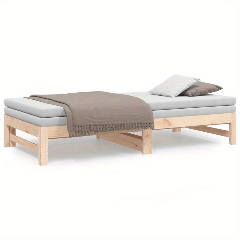 Uitschuifbaar Daybed – Bedbank – Sleeperbed – Logeerbed – Slaapbank – Massief Dennenhout – MDF Frame – Modern Minimalistisch – Compact Design