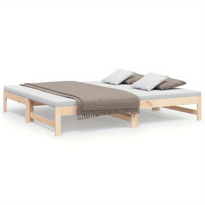 Uitschuifbaar Daybed – Bedbank – Sleeperbed – Logeerbed – Slaapbank – Massief Dennenhout – MDF Frame – Modern Minimalistisch – Compact Design