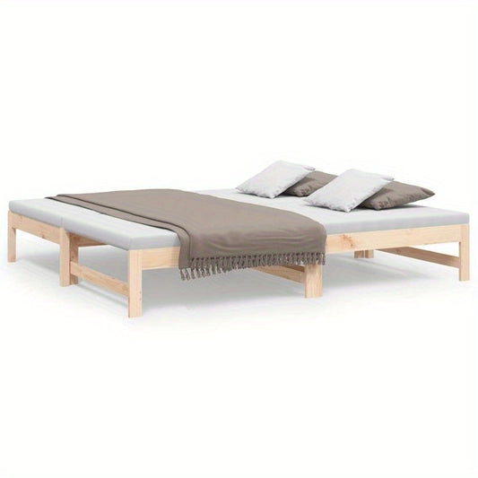 Uitschuifbaar Daybed – Bedbank – Sleeperbed – Logeerbed – Slaapbank – Massief Dennenhout – MDF Frame – Modern Minimalistisch – Compact Design