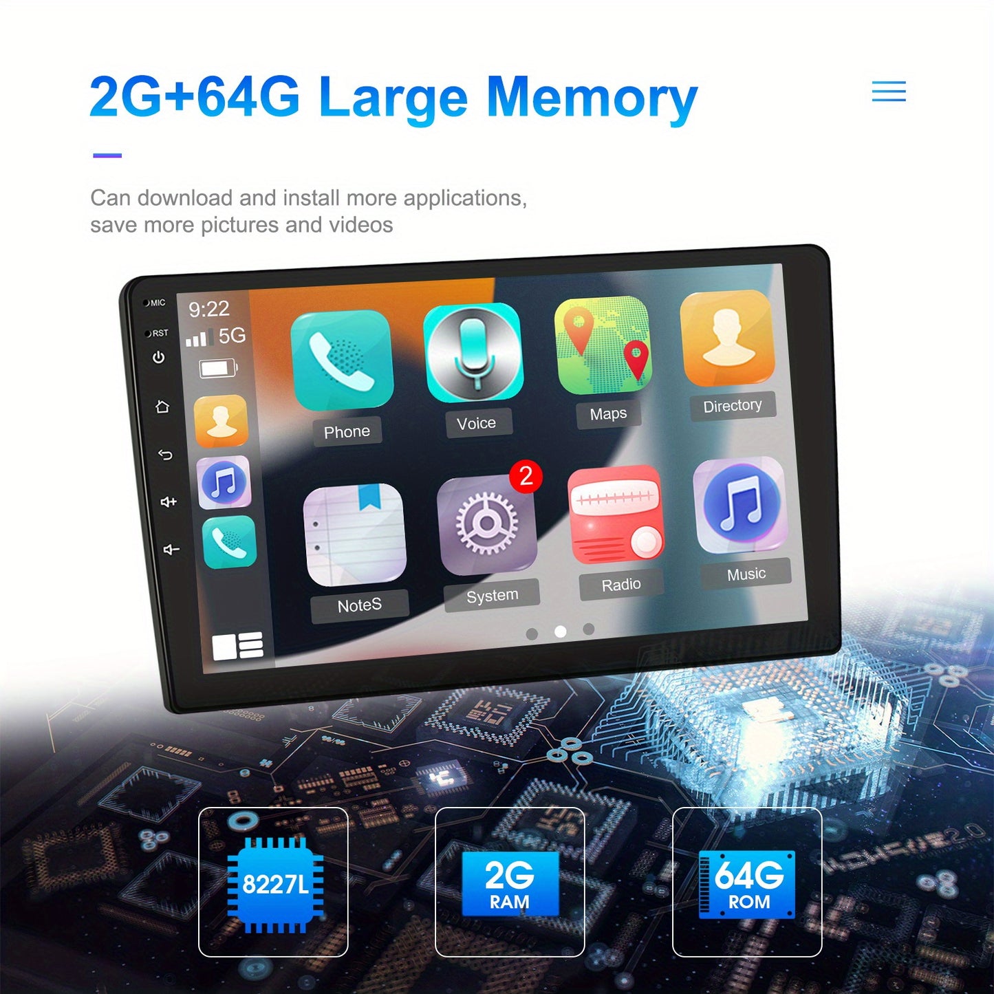 Android Autoradio – Multimedia Systeem – Navigatie Unit – GPS Radio – 2 DIN Radio – 9 Inch Touchscreen – 2+32GB Geheugen – WiFi & Achteruitrijcamera Ondersteuning