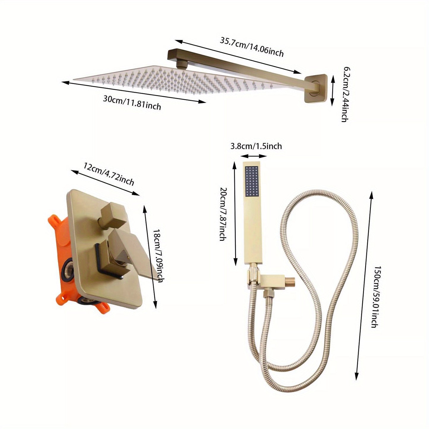 Douchekraan – Douchemengkraan – Doucheset – Douchethermostaat – Inbouwdouche – Messing – Goudkleurig – 2 Straalsoorten – Thermostatische Temperatuurregeling