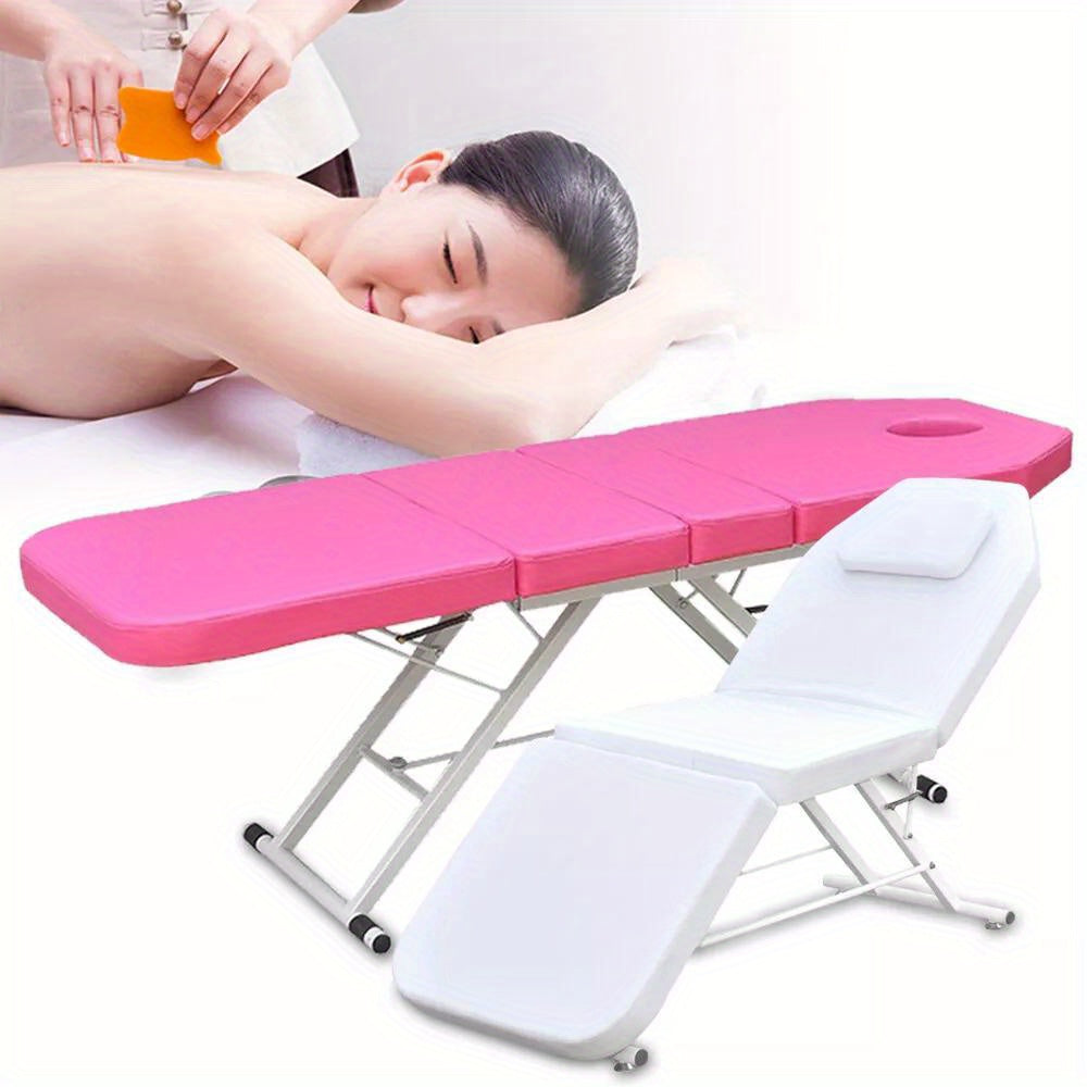 Draagbare Massagebank – Massagebed – Massagetafel – Opvouwbare Massagebank – Schoonheidssalon Tafel – Verstelbare Hoogte 60 cm – Water- en Oliebestendig PVC – Lichtgewicht & Stevig Frame – Roze/ Wit