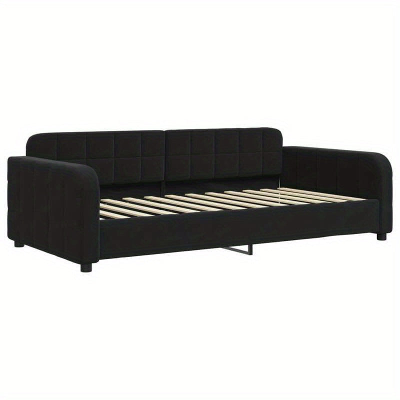 Slaapbank – Bedbank – Slaapstoel – Zetelbed – Logeerbed – Zwart Fluweel – 90x200 cm – Duurzaam Houten Frame