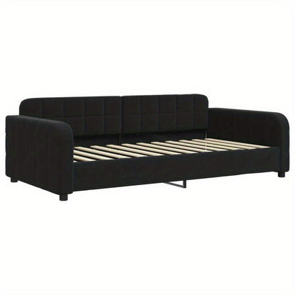 Slaapbank – Bedbank – Slaapstoel – Zetelbed – Logeerbed – Zwart Fluweel – 90x200 cm – Duurzaam Houten Frame