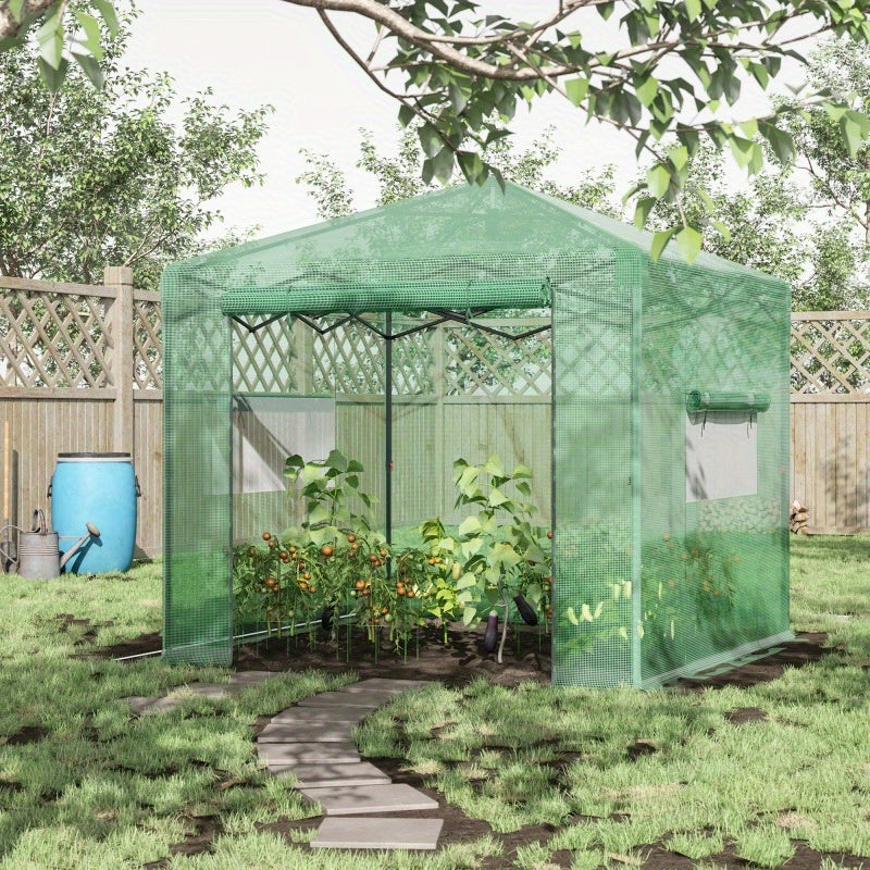 Kweektent – Broeikas – Growtent – Growbox – Kweekkast – Inklapbaar – Water- en UV-bestendig PE – Stalen Frame 238x178x240 cm - Groen