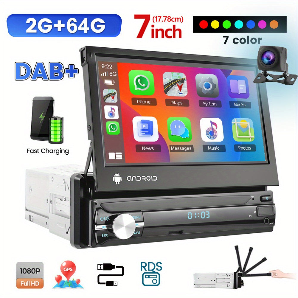 Autoradio – 1 DIN Autoradio – Car Radio – Auto Radio – Autoradio Stereo – 17,78 cm Uitrekbaar Touchscreen – Android 13 Systeem – Draadloos Met Achteruitrijcamera & DVR