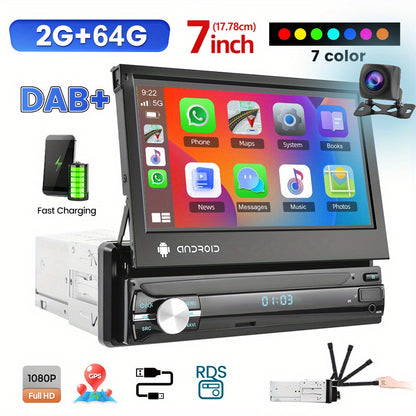 Autoradio – 1 DIN Autoradio – Car Radio – Auto Radio – Autoradio Stereo – 17,78 cm Uitrekbaar Touchscreen – Android 13 Systeem – Draadloos Met Achteruitrijcamera & DVR
