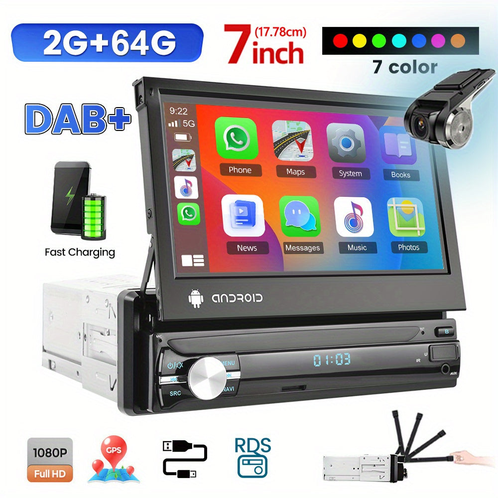 Autoradio – Autoradiosysteem – Car Radio – Autostereo – Multimedia Radio – 7 Inch Uitklapbaar Touchscreen – Draadloos CarPlay & Android Auto Met DVR Camera