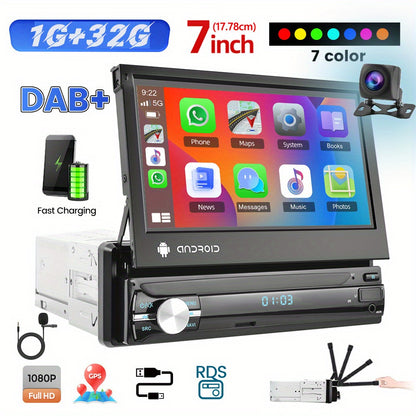 Autoradio – Auto Radio – Car Audio – Multimedia Systeem – 1 DIN – 7 Inch Uitschuifbaar Touchscreen – Android 13 Systeem – Inclusief Achteruitrijcamera