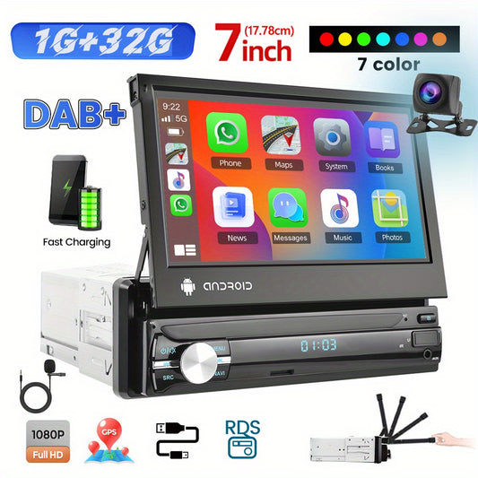 Autoradio – Auto Radio – Car Audio – Multimedia Systeem – 1 DIN – 7 Inch Uitschuifbaar Touchscreen – Android 13 Systeem – Inclusief Achteruitrijcamera