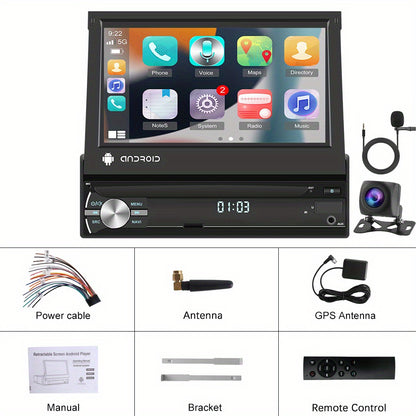 Autoradio – Auto Radio – Car Audio – Multimedia Systeem – 1 DIN – 7 Inch Uitschuifbaar Touchscreen – Android 13 Systeem – Inclusief Achteruitrijcamera
