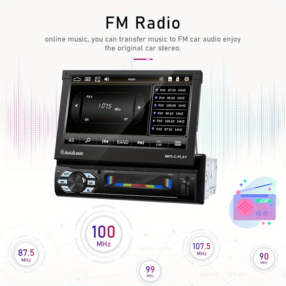Multimedia Autoradio – Carplayer – Android Auto – Mirror Link – 1 DIN Car Stereo – 7 Inch Motorised Touchscreen – Draadloos Met Achteruitrijcamera