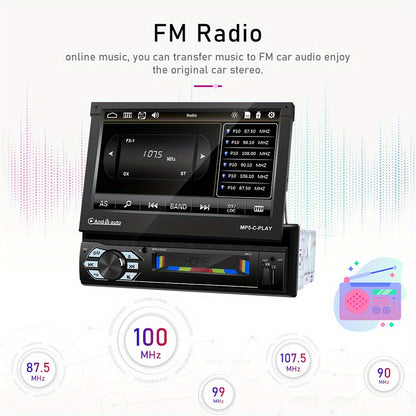 Multimedia Autoradio – Carplayer – Android Auto – Mirror Link – 1 DIN Car Stereo – 7 Inch Motorised Touchscreen – Draadloos Met Achteruitrijcamera
