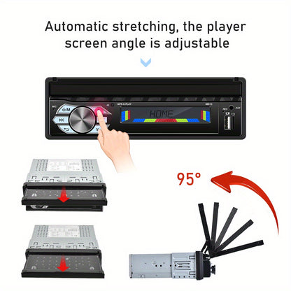 Multimedia Autoradio – Carplayer – Android Auto – Mirror Link – 1 DIN Car Stereo – 7 Inch Motorised Touchscreen – Draadloos Met Achteruitrijcamera