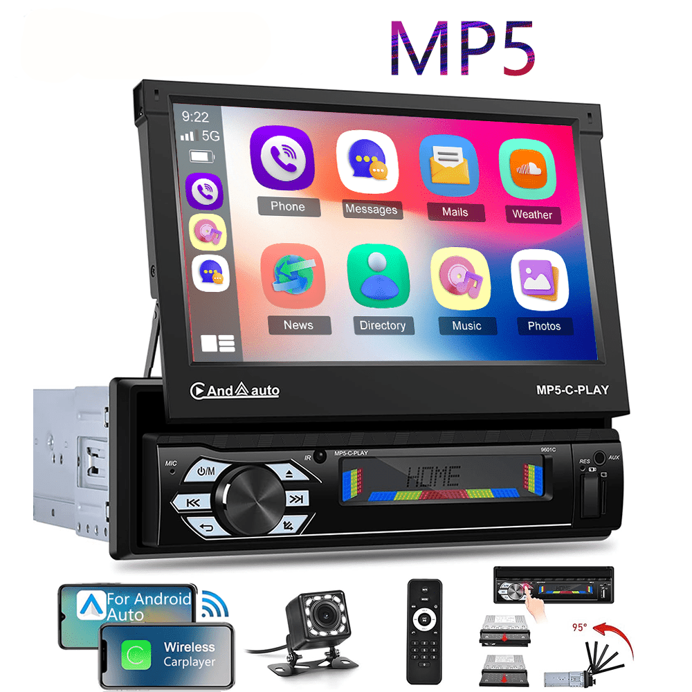 Multimedia Autoradio – Carplayer – Android Auto – Mirror Link – 1 DIN Car Stereo – 7 Inch Motorised Touchscreen – Draadloos Met Achteruitrijcamera