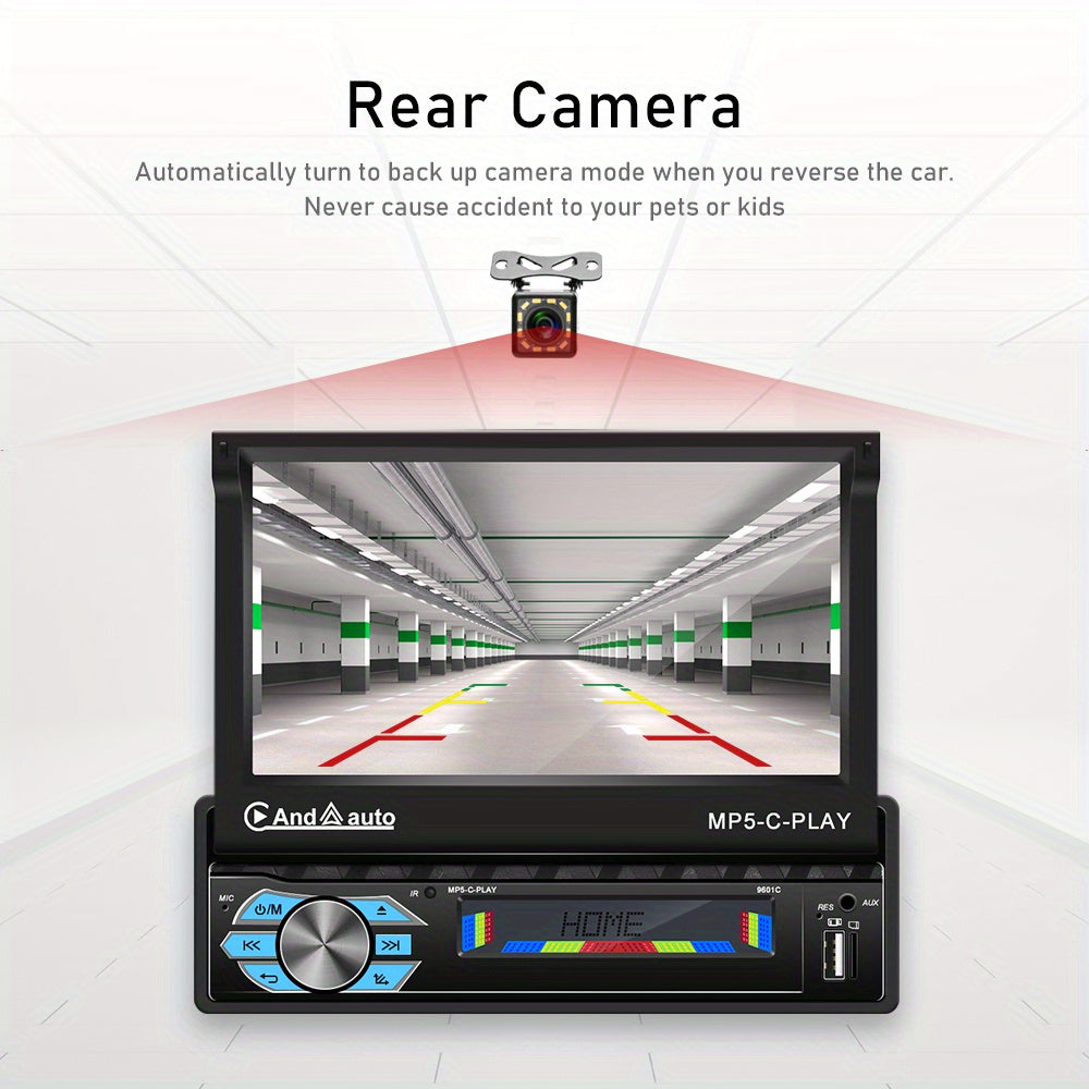 Multimedia Autoradio – Carplayer – Android Auto – Mirror Link – 1 DIN Car Stereo – 7 Inch Motorised Touchscreen – Draadloos Met Achteruitrijcamera