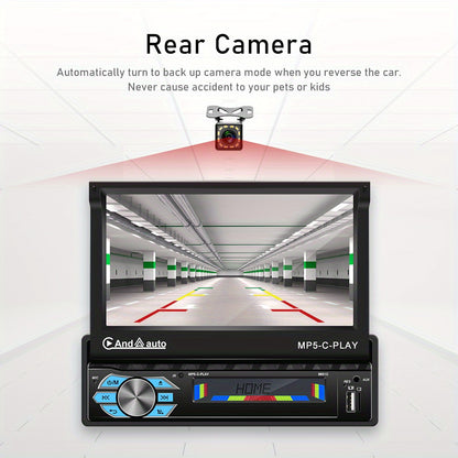 Multimedia Autoradio – Carplayer – Android Auto – Mirror Link – 1 DIN Car Stereo – 7 Inch Motorised Touchscreen – Draadloos Met Achteruitrijcamera