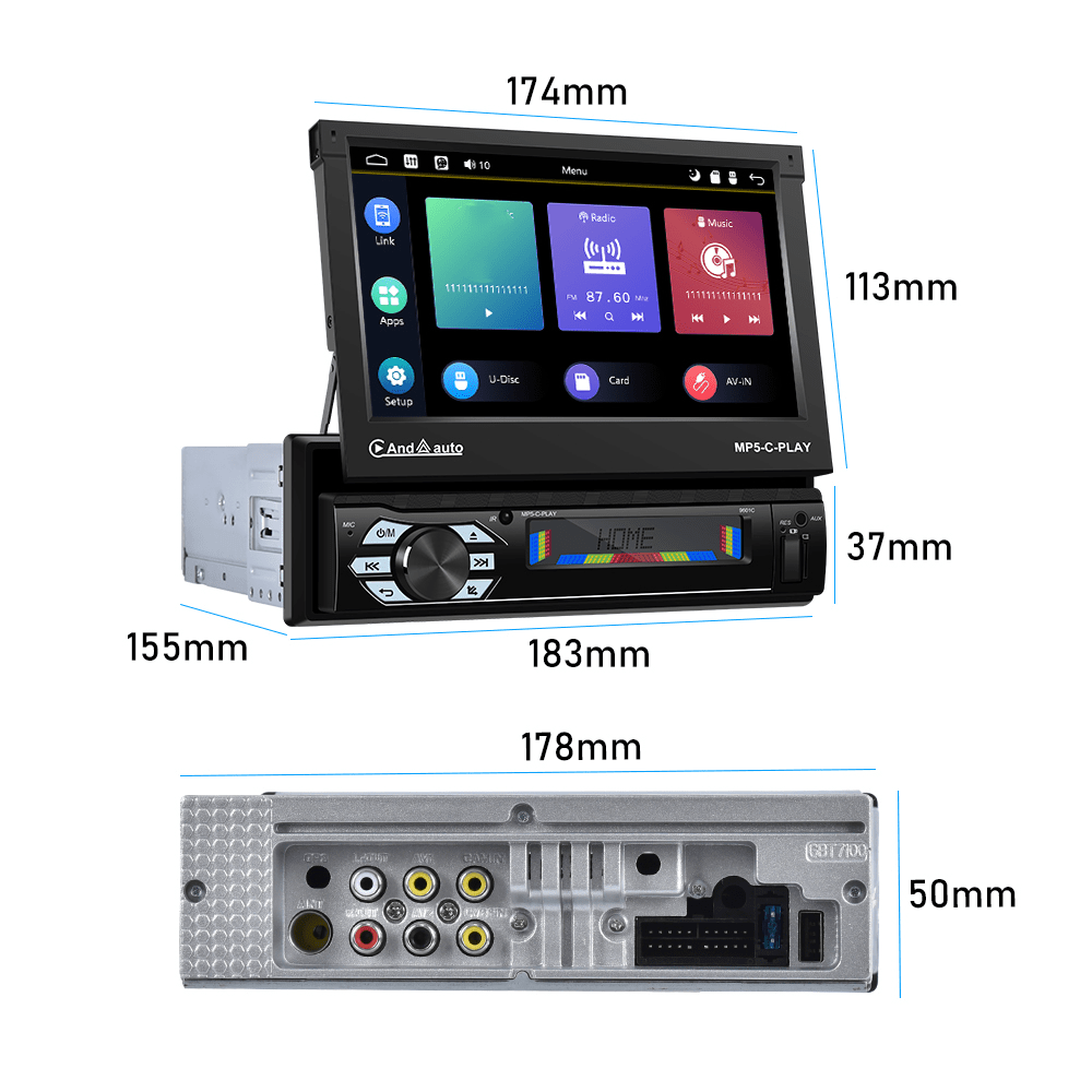 Multimedia Autoradio – Carplayer – Android Auto – Mirror Link – 1 DIN Car Stereo – 7 Inch Motorised Touchscreen – Draadloos Met Achteruitrijcamera
