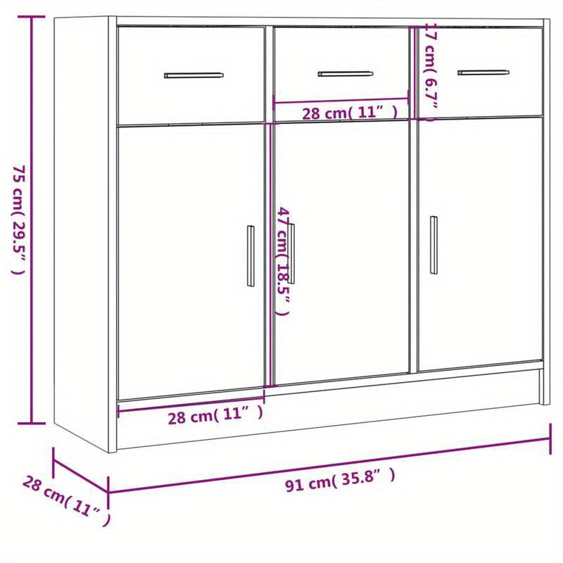 Dressoir – Opbergkast – Ladekast – TV-kast – Wandkast – Beton Grijs – 91x28x75 cm – Hoogwaardig Gelamineerd Spaanplaat
