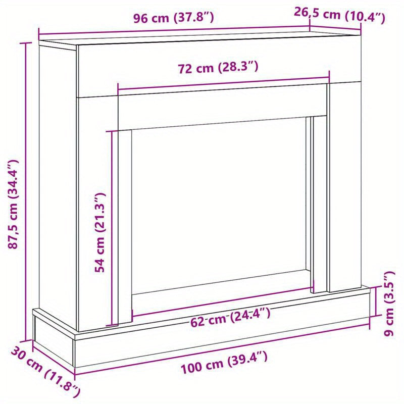 Schoorsteenmantel – Schouw – Open Haard Ombouw – Haardombouw – Mantel – Beton Grijs – Hout – 100x30x87,5 cm – Muurbevestiging – Decoratieve Opbergruimte
