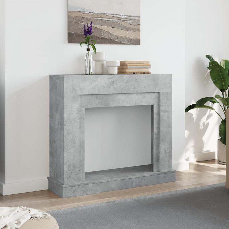 Schoorsteenmantel – Schouw – Open Haard Ombouw – Haardombouw – Mantel – Beton Grijs – Hout – 100x30x87,5 cm – Muurbevestiging – Decoratieve Opbergruimte
