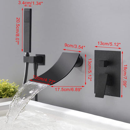 Zwarte Waterval Wandkraan – Badkraan – Douchekraan – Handdouche – Wandmengkraan – Enkele Hendel – Brushed Metal Afwerking – Koperen Klep