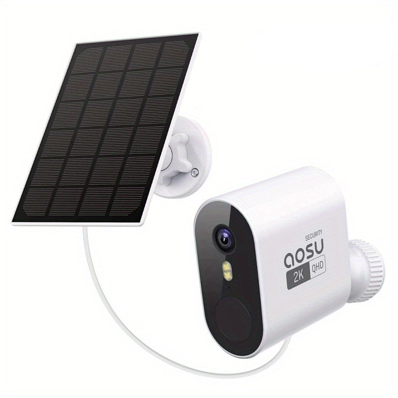 AOSU Solar Security Cameras Wireless Outdoor, 2K QHD Home Security System, Cameras Kit with 166° Ultra-Wide View, Forever Power, Spotlight Camera, 32G Local Storage, No Monthly Fee