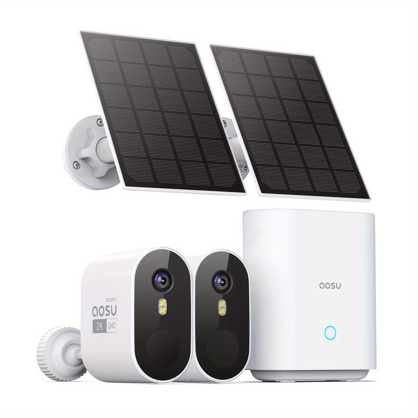 AOSU Solar Security Cameras Wireless Outdoor, 2K QHD Home Security System, Cameras Kit with 166° Ultra-Wide View, Forever Power, Spotlight Camera, 32G Local Storage, No Monthly Fee