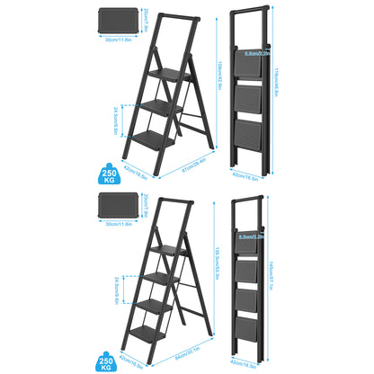 Klimtrap – Opvouwbare Ladder – Tredenladder – Trapkruk – Veiligheidsladder – 4 Treden Met Handgreep – Max Belastbaarheid 270 kg – Brede Antislip Treden