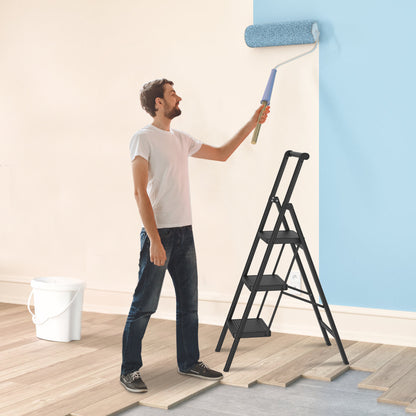 Klimtrap – Opvouwbare Ladder – Tredenladder – Trapkruk – Veiligheidsladder – 4 Treden Met Handgreep – Max Belastbaarheid 270 kg – Brede Antislip Treden