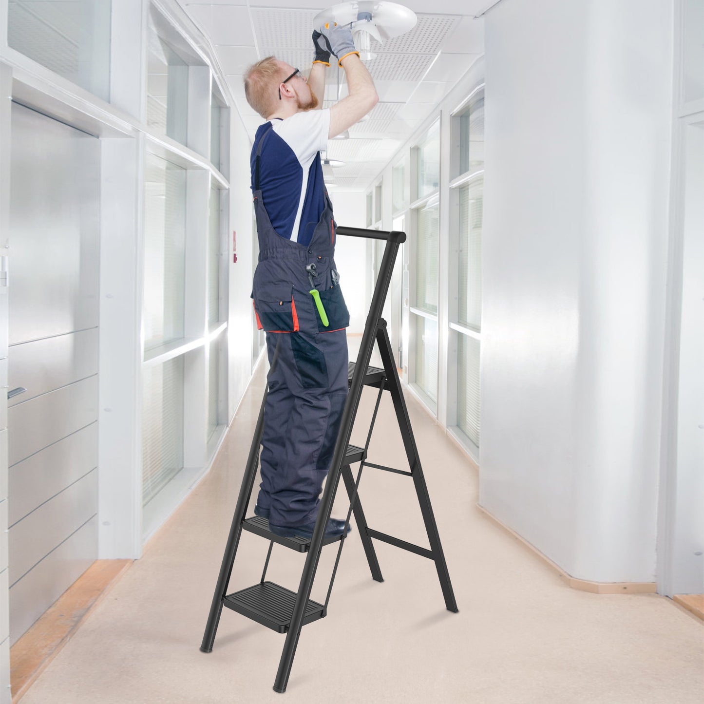 Klimtrap – Opvouwbare Ladder – Tredenladder – Trapkruk – Veiligheidsladder – 4 Treden Met Handgreep – Max Belastbaarheid 270 kg – Brede Antislip Treden