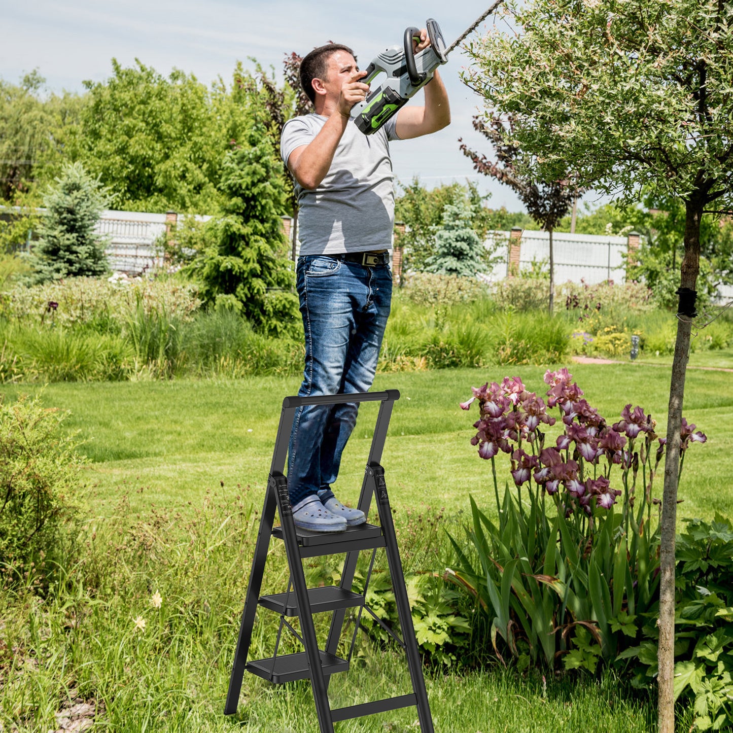 Klimtrap – Opvouwbare Ladder – Tredenladder – Trapkruk – Veiligheidsladder – 4 Treden Met Handgreep – Max Belastbaarheid 270 kg – Brede Antislip Treden