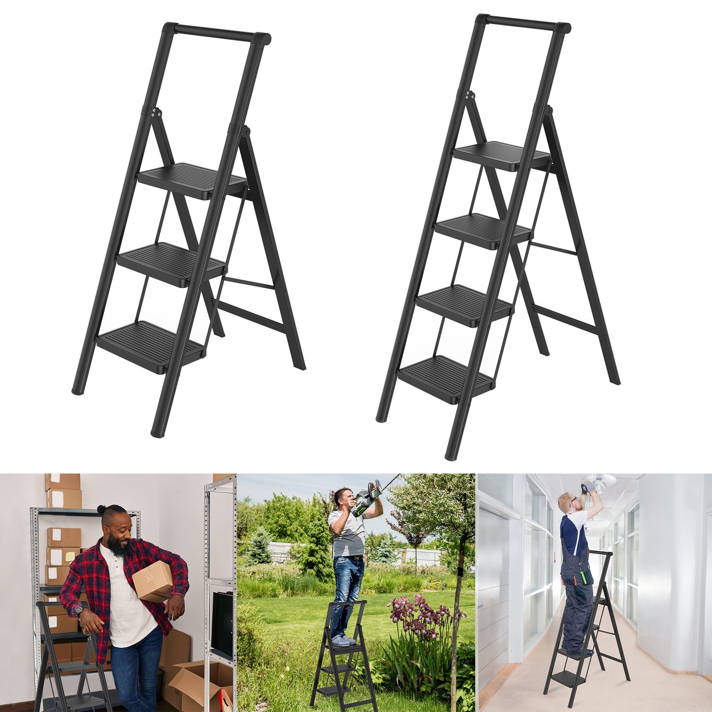 Klimtrap – Opvouwbare Ladder – Tredenladder – Trapkruk – Veiligheidsladder – 4 Treden Met Handgreep – Max Belastbaarheid 270 kg – Brede Antislip Treden