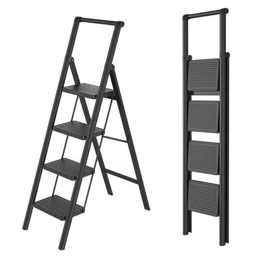 Klimtrap – Opvouwbare Ladder – Tredenladder – Trapkruk – Veiligheidsladder – 4 Treden Met Handgreep – Max Belastbaarheid 270 kg – Brede Antislip Treden