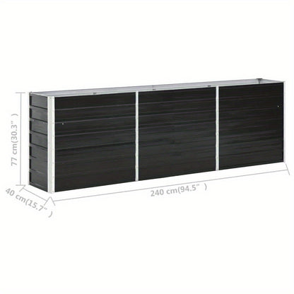 Tuinbak verhoogd – Bloembak – Plantenbak – Moestuinbak – Bak voor Balkon – Gegalvaniseerd Staal – 240 x 40 x 77 cm – Antraciet – Duurzaam & Weerbestendig