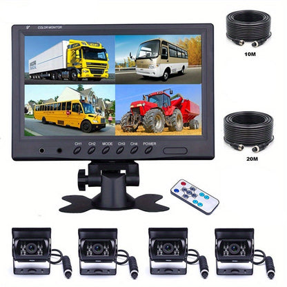 Achteruitkijkcamera – Parkeercamera – Backup Camera – Beveiligingscamera – Camerasysteem – 9 Inch Scherm – 4 Camera’s Met Kabels 10m/20m – Geschikt Voor 12V & 24V Voertuigen