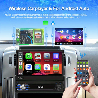 CAMECHO 1+32G Android Auto & Android 7.1 Car Stereo - 17.78cm Retractable Touchscreen Single DIN GPS/Wifi/Wireless, Wireless FM RDS Radio, Mirror Link, Steering Wheel Control, External Storage for Smartphones/Tablets (CarPlay