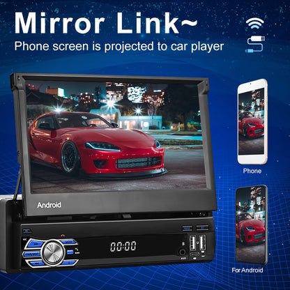 CAMECHO 1+32G Android Auto & Android 7.1 Car Stereo - 17.78cm Retractable Touchscreen Single DIN GPS/Wifi/Wireless, Wireless FM RDS Radio, Mirror Link, Steering Wheel Control, External Storage for Smartphones/Tablets (CarPlay